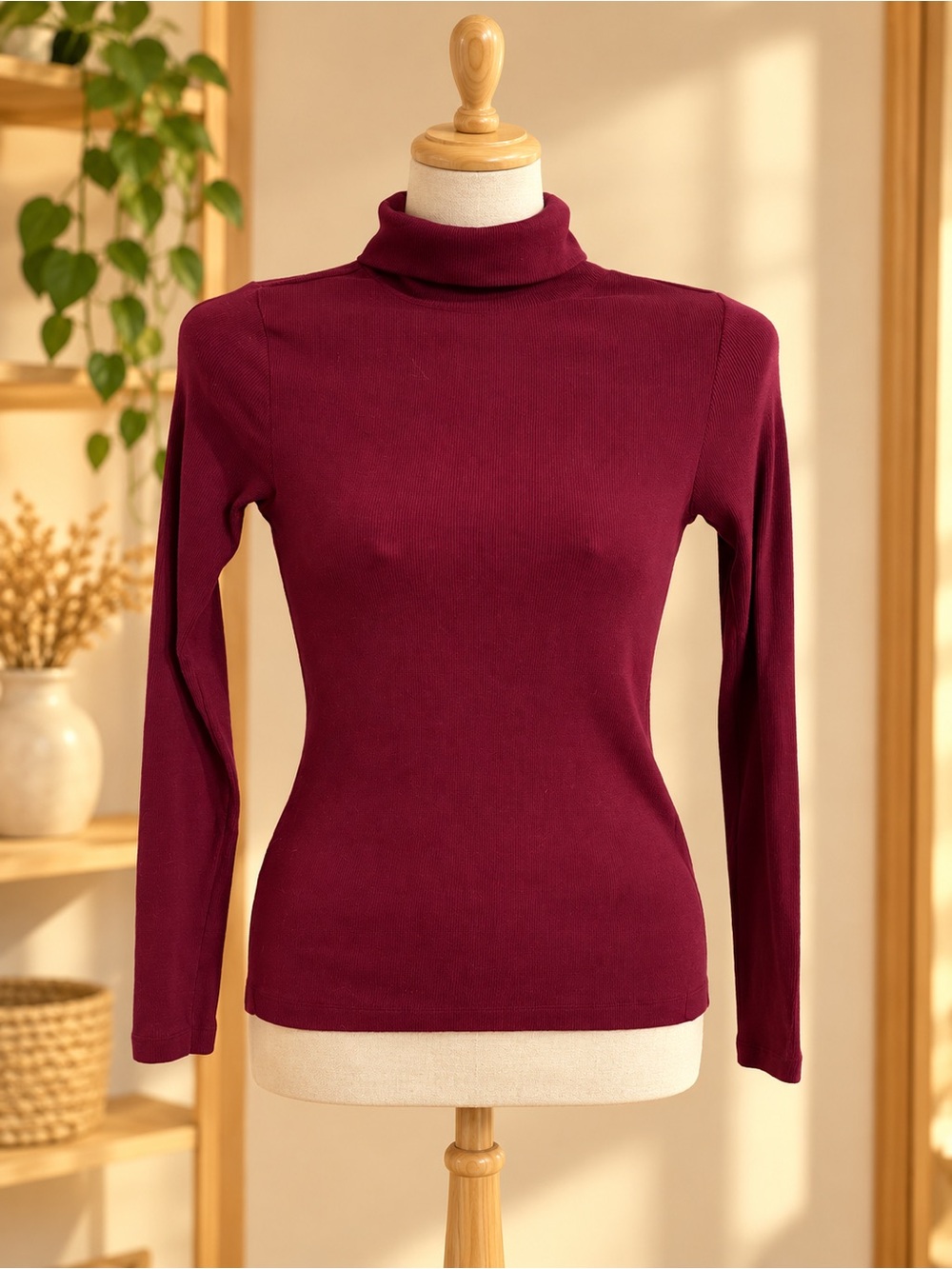 Ambiance Burgundy Turtleneck Long Sleeve Top